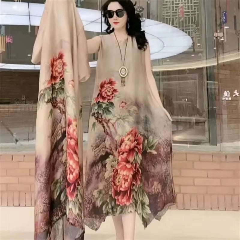 GraceBloom: Elegant Print Two-Piece Summer Dress Set for Women